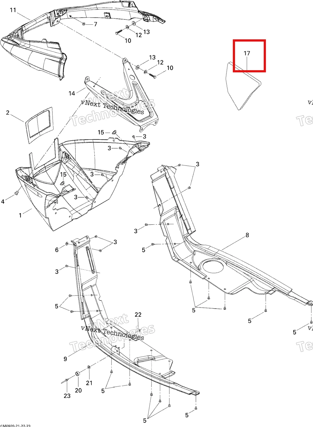 Деталь 502006721 на схеме узла 2009 Ski-Doo GSX Fan Bottom Pan