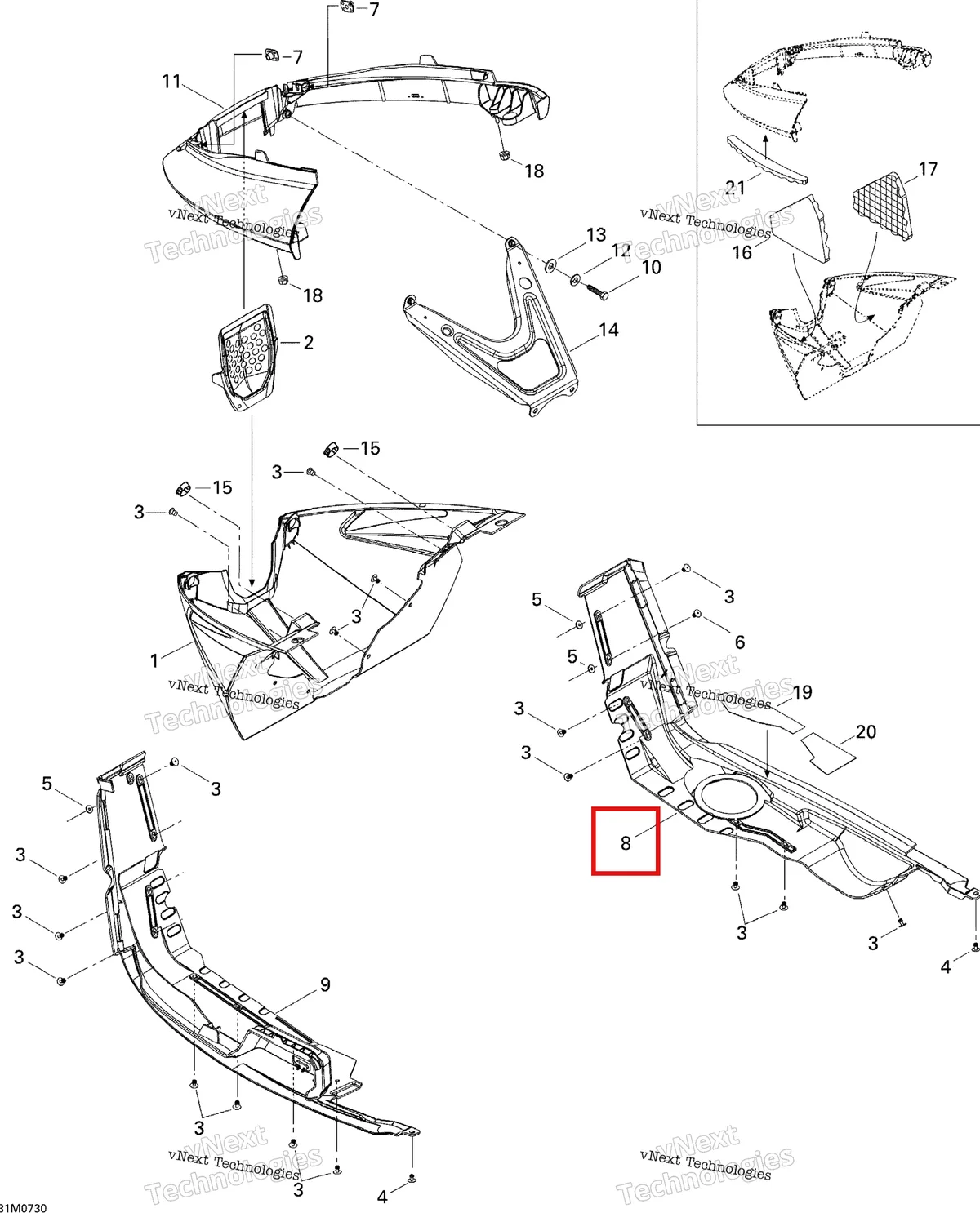 Деталь 502006725 на схеме узла 2007 Ski-Doo MACH Z Adrenaline Bottom Pan