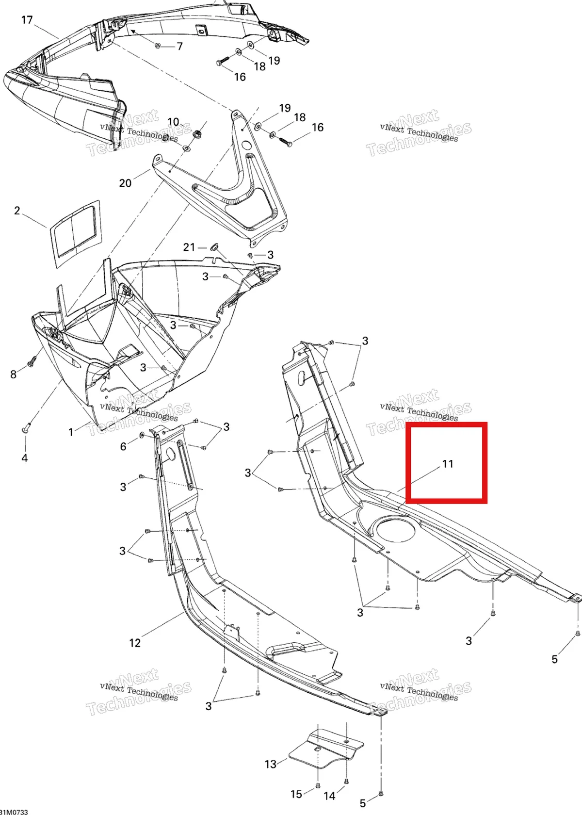 Деталь 502006729 на схеме узла 2007 Ski-Doo MX Z 440X Racing Bottom Pan
