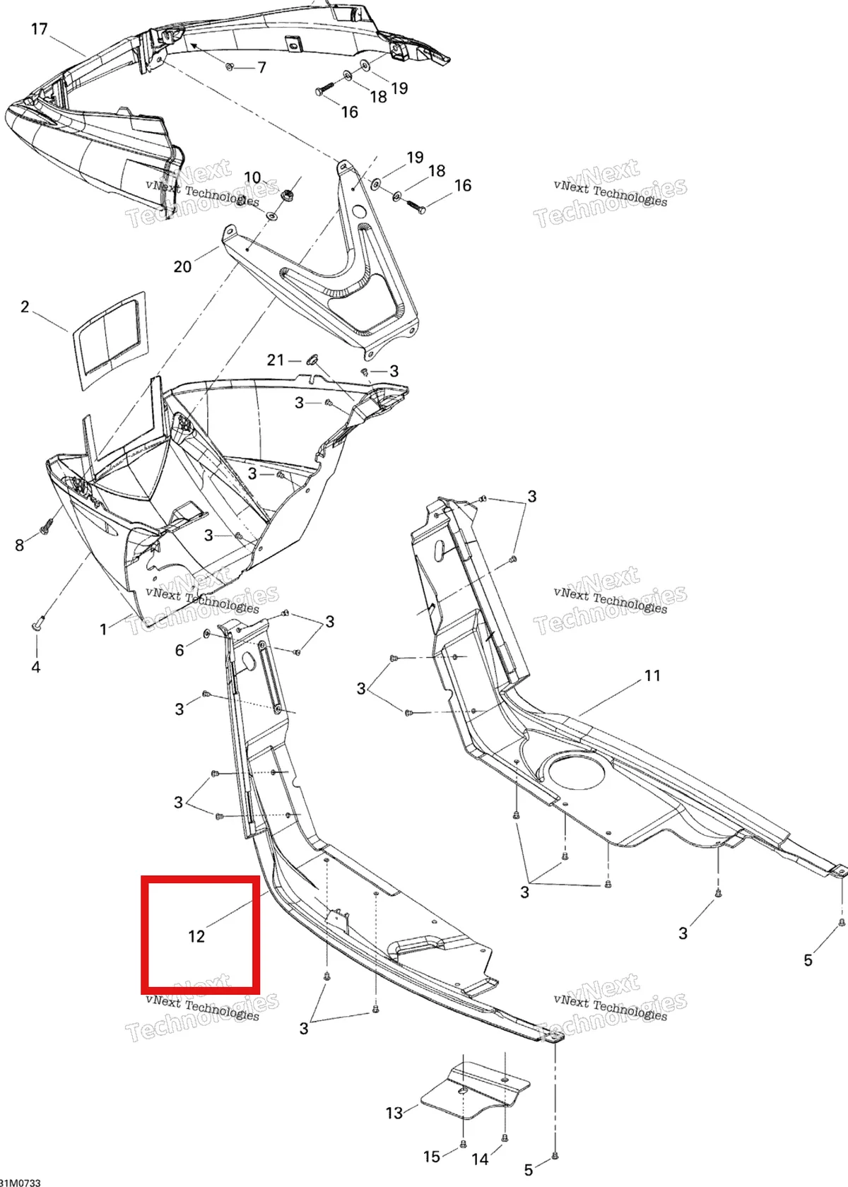 Деталь 502006730 на схеме узла 2007 Ski-Doo MX Z 440X Racing Bottom Pan