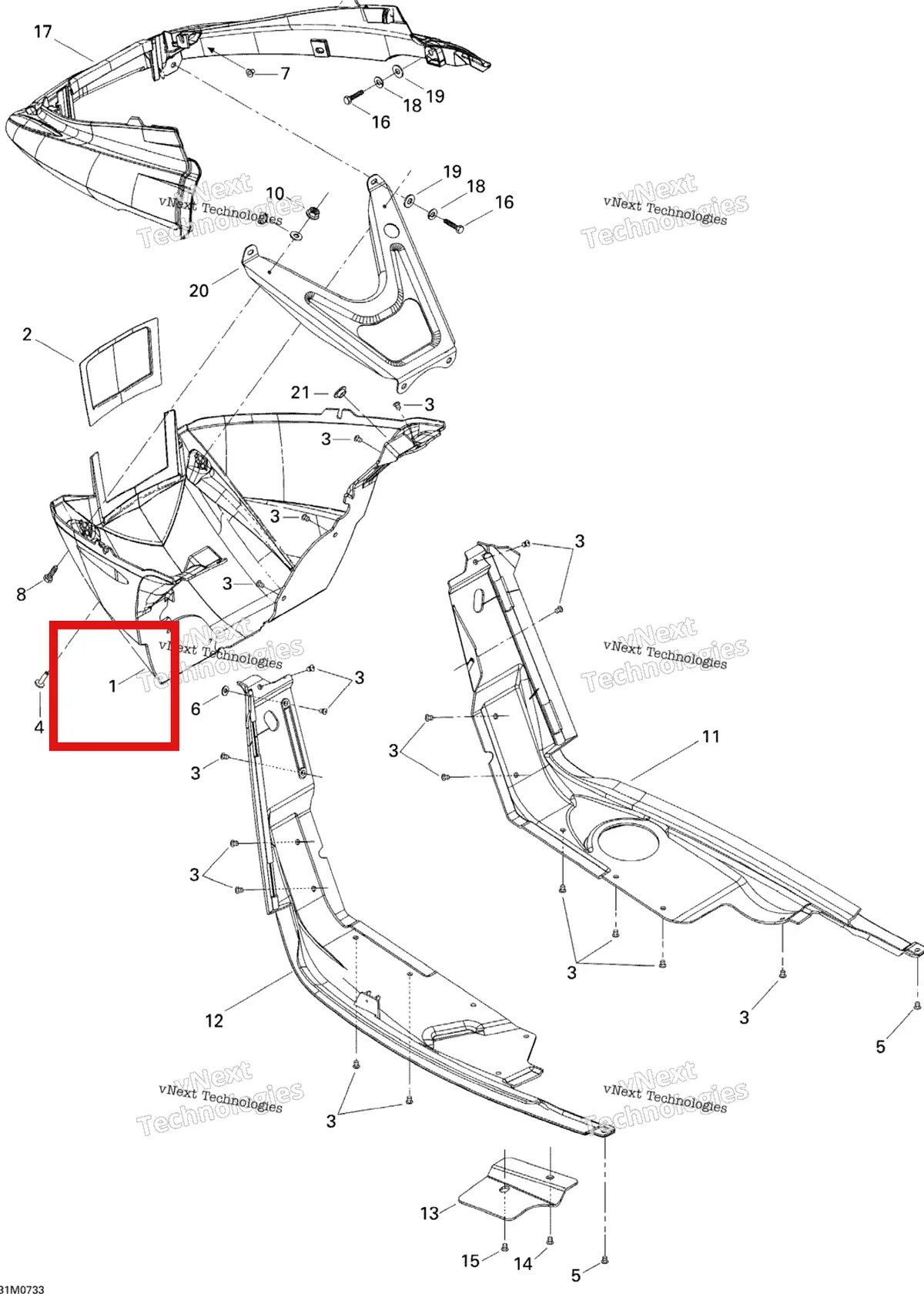 Деталь 502006733 на схеме узла 2007 Ski-Doo MX Z 440X Racing Bottom Pan