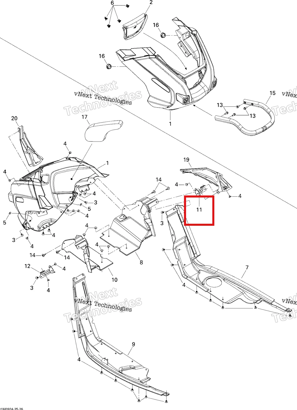 Деталь 502006773 (Поддержка) на схеме узла 2009 Ski-Doo Skandic Tundra LT 550F Bottom Pan