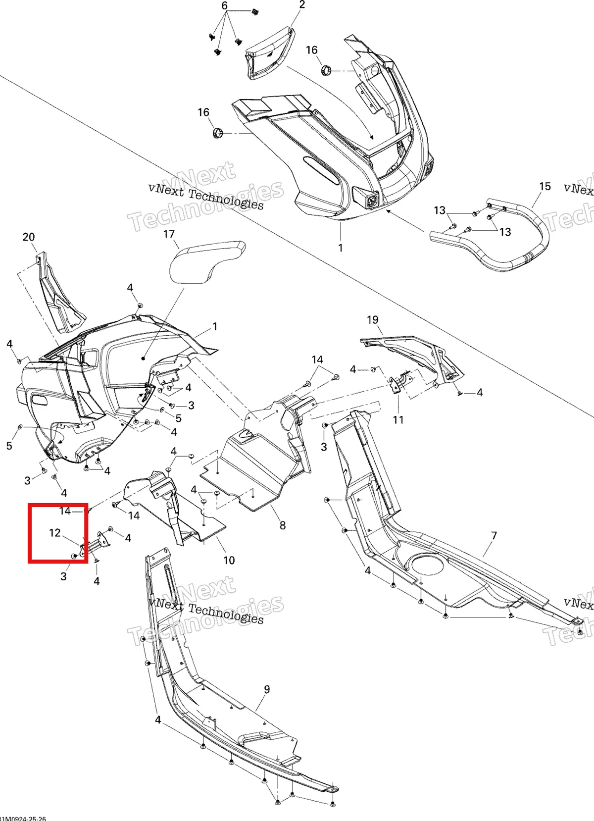Деталь 502006775 (Поддержка) на схеме узла 2009 Ski-Doo Skandic Tundra LT 550F Bottom Pan