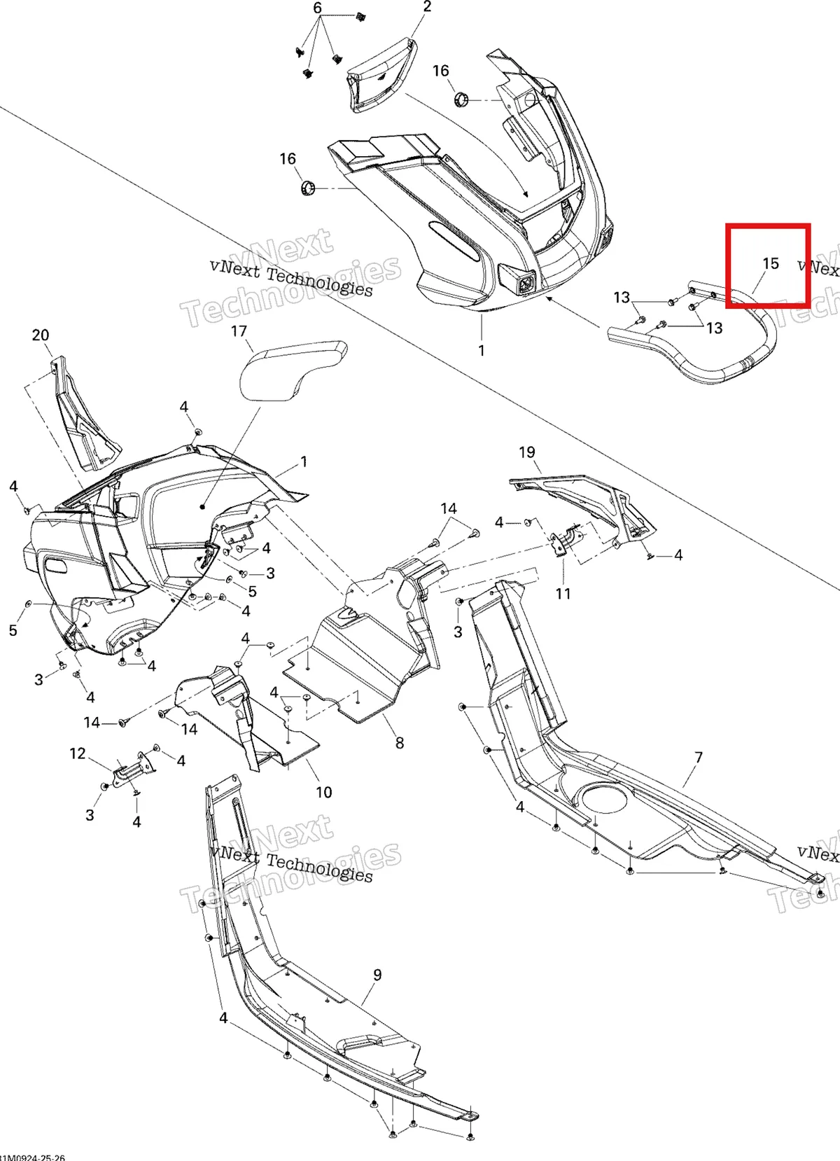 Деталь 502006797 (Передний Бампер) на схеме узла 2009 Ski-Doo Skandic Tundra LT 550F Bottom Pan