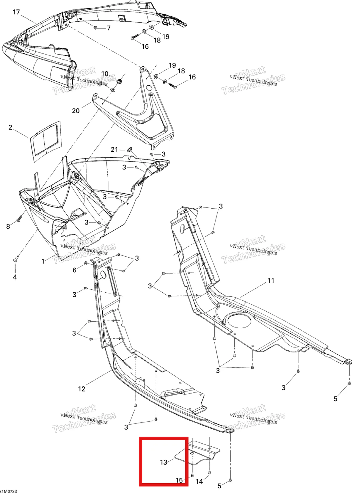 Деталь 502006799 на схеме узла 2007 Ski-Doo MX Z 440X Racing Bottom Pan