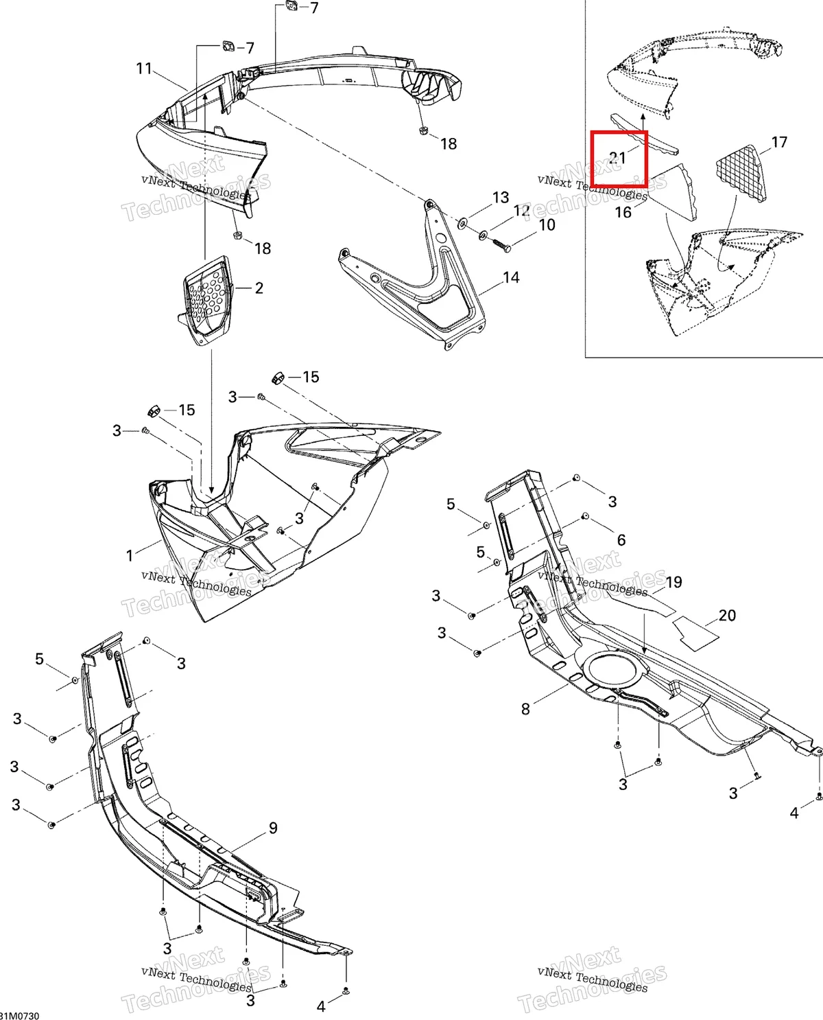 Деталь 502006800 на схеме узла 2007 Ski-Doo MACH Z Adrenaline Bottom Pan