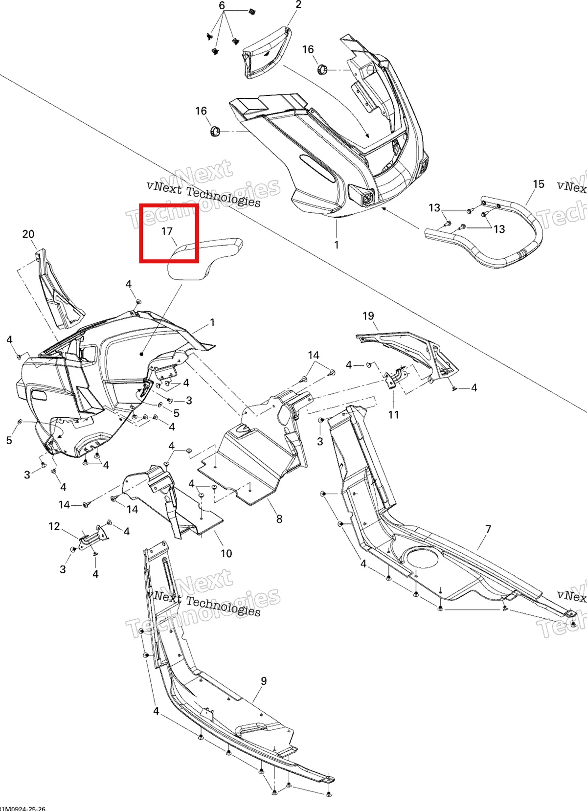 Деталь 502006807 (Деталь Rh Bottom Pan Foam) на схеме узла 2009 Ski-Doo Skandic Tundra LT 550F Bottom Pan