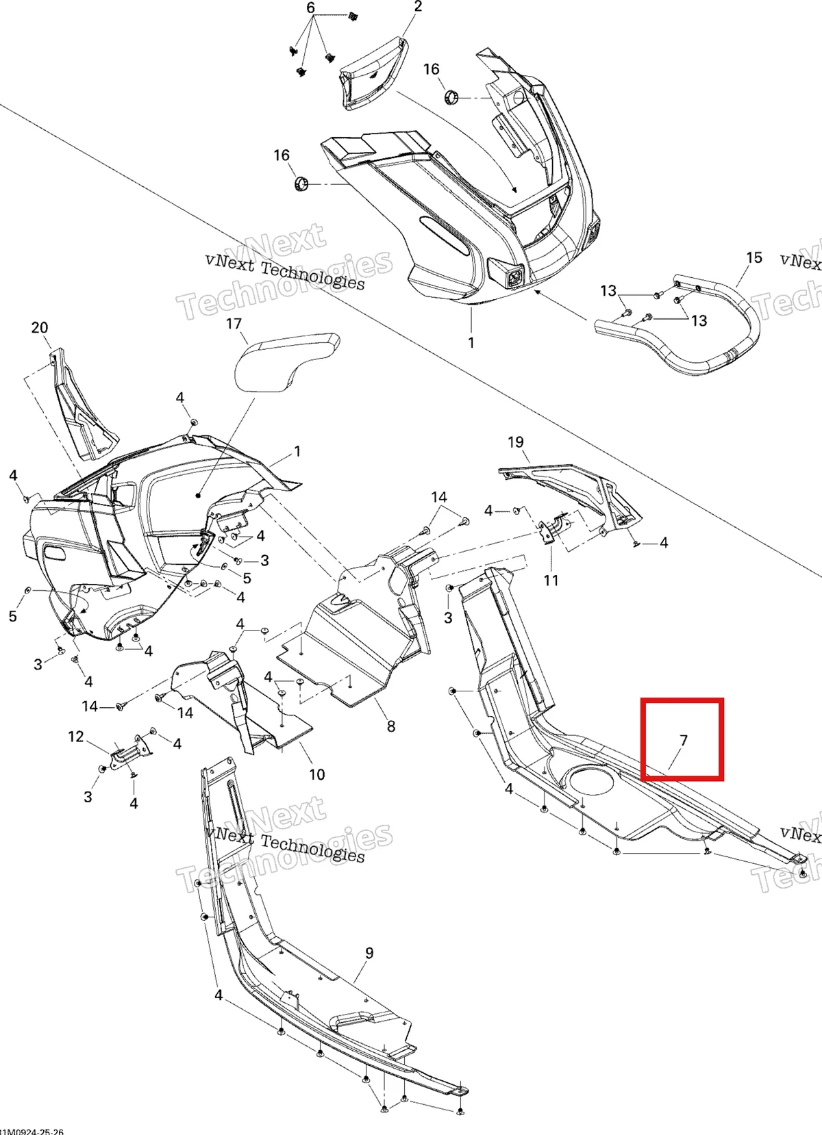 Деталь 502006852 (Нижний Поддон) на схеме узла 2009 Ski-Doo Skandic Tundra LT 550F Bottom Pan
