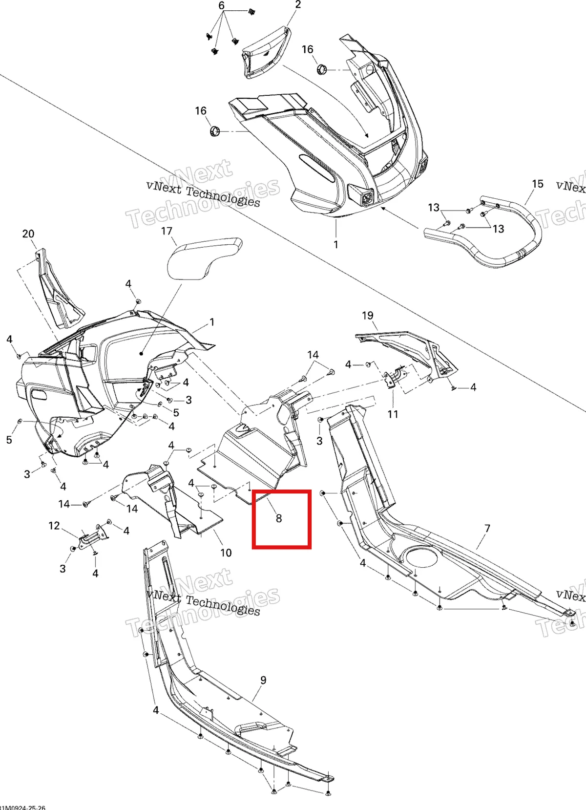 Деталь 502006853 (Правая Нижняя Сторона Лотка) на схеме узла 2009 Ski-Doo Skandic Tundra LT 550F Bottom Pan