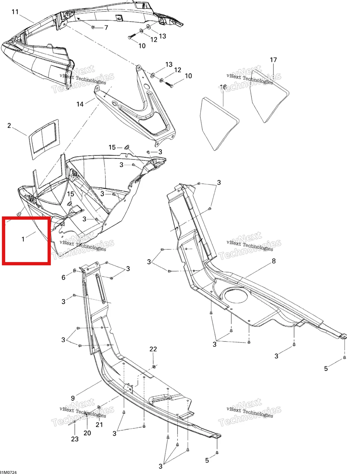 Деталь 502006861 на схеме узла 2007 Ski-Doo MX Z XRS 600 HO SDI Bottom Pan
