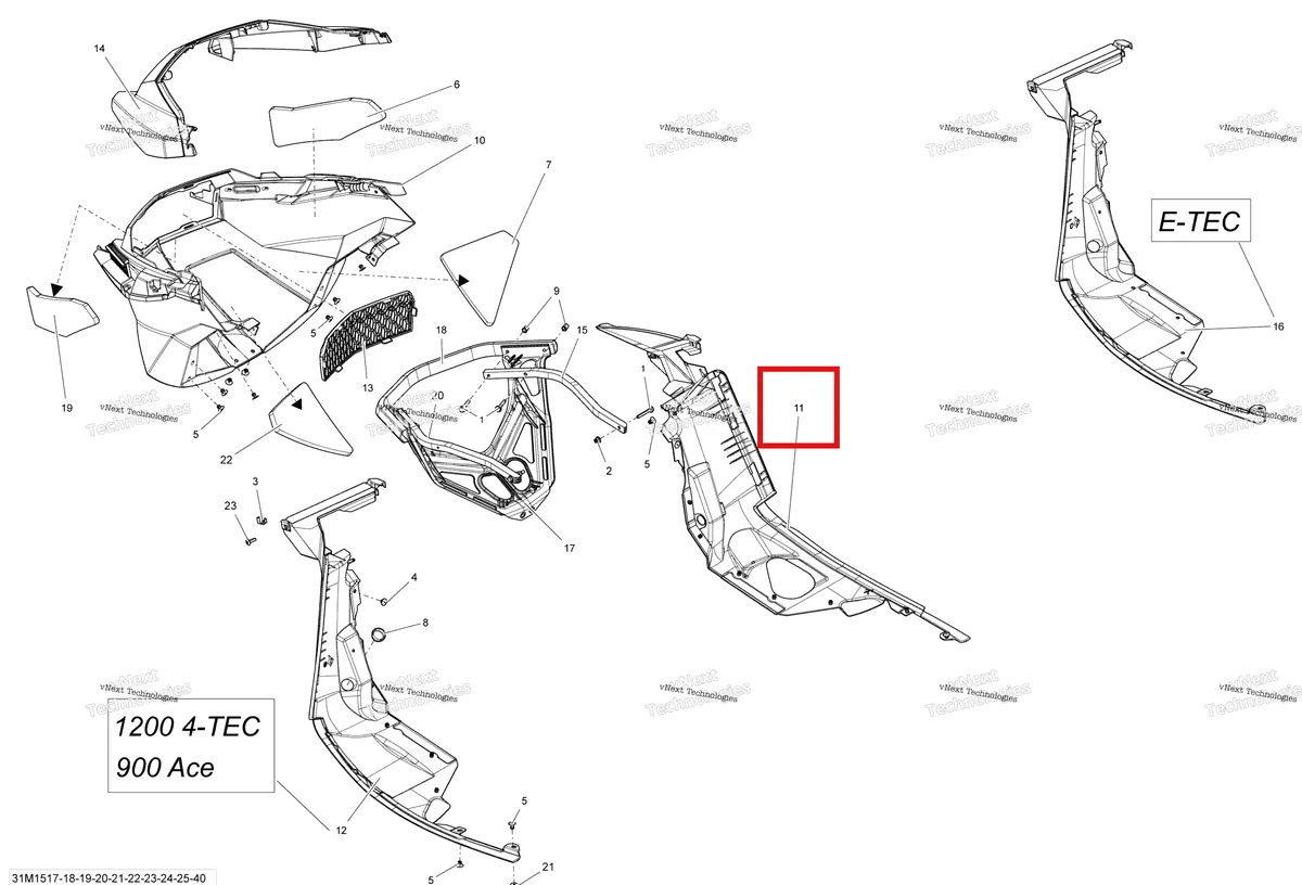 Деталь 502006877 на схеме узла 2015 Ski-Doo RENEGADE X 1200 XR137 Bottom Pan