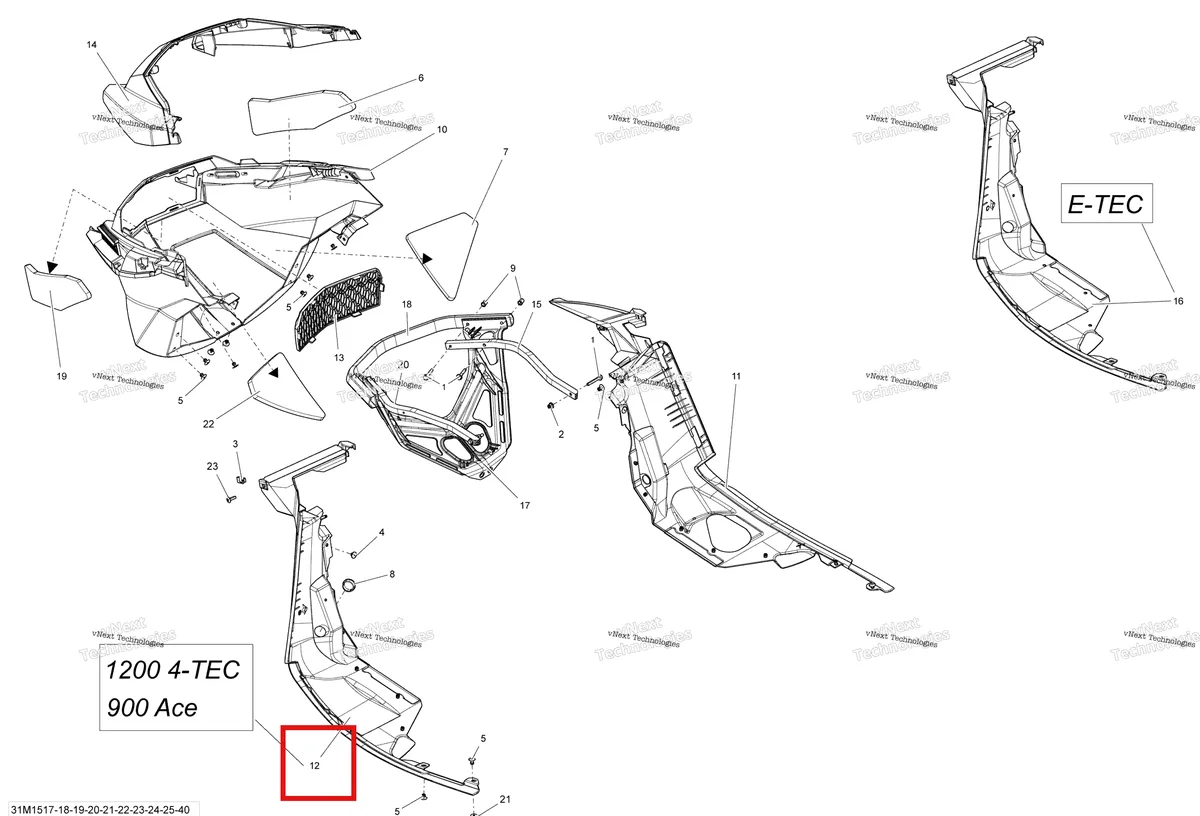 Деталь 502006878 на схеме узла 2015 Ski-Doo RENEGADE X 1200 XR137 Bottom Pan