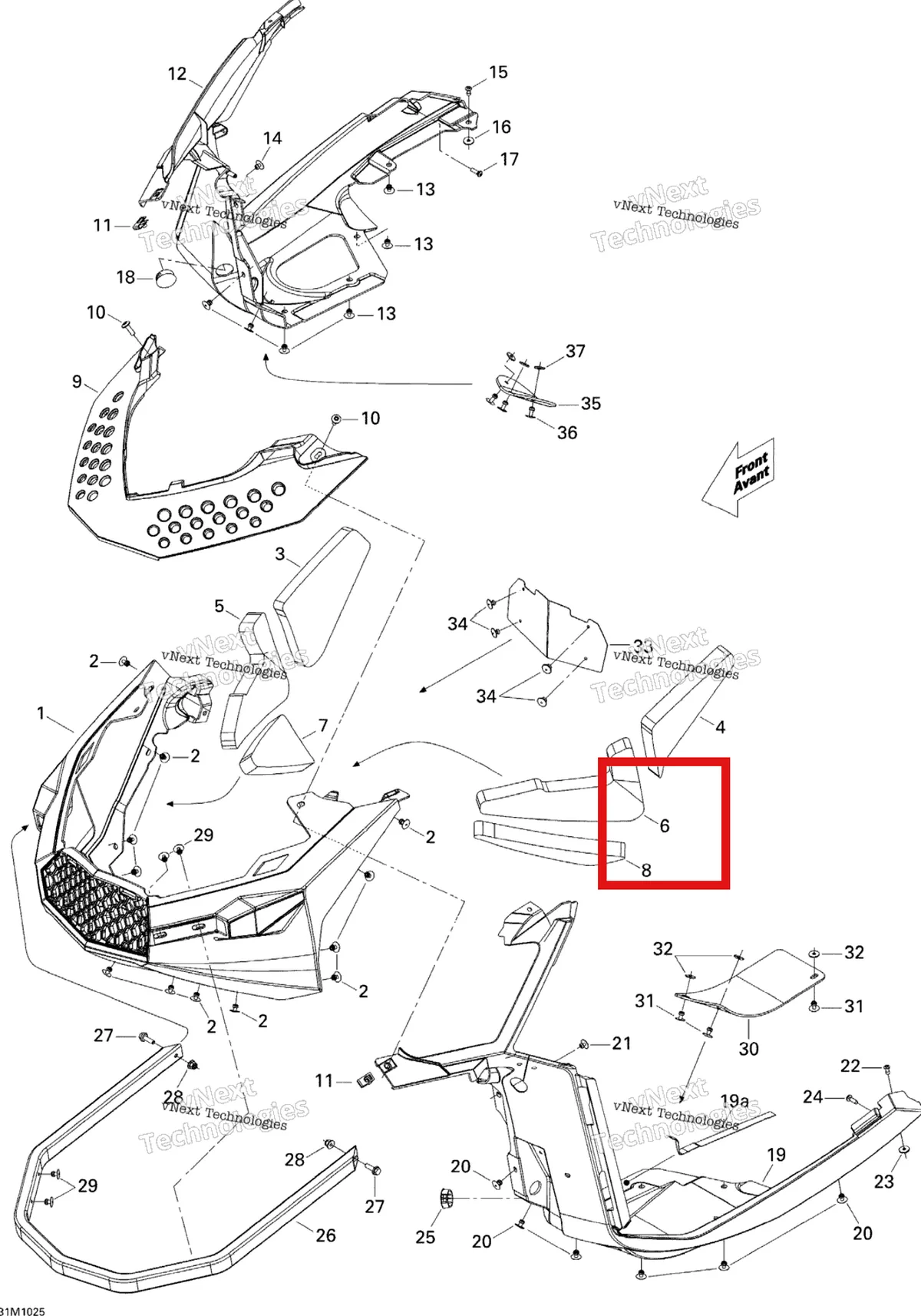 Схема применяемости: Левый Middle поролон Ski-Doo Summit X 800R Power T.E.K. (2009) (502006907)