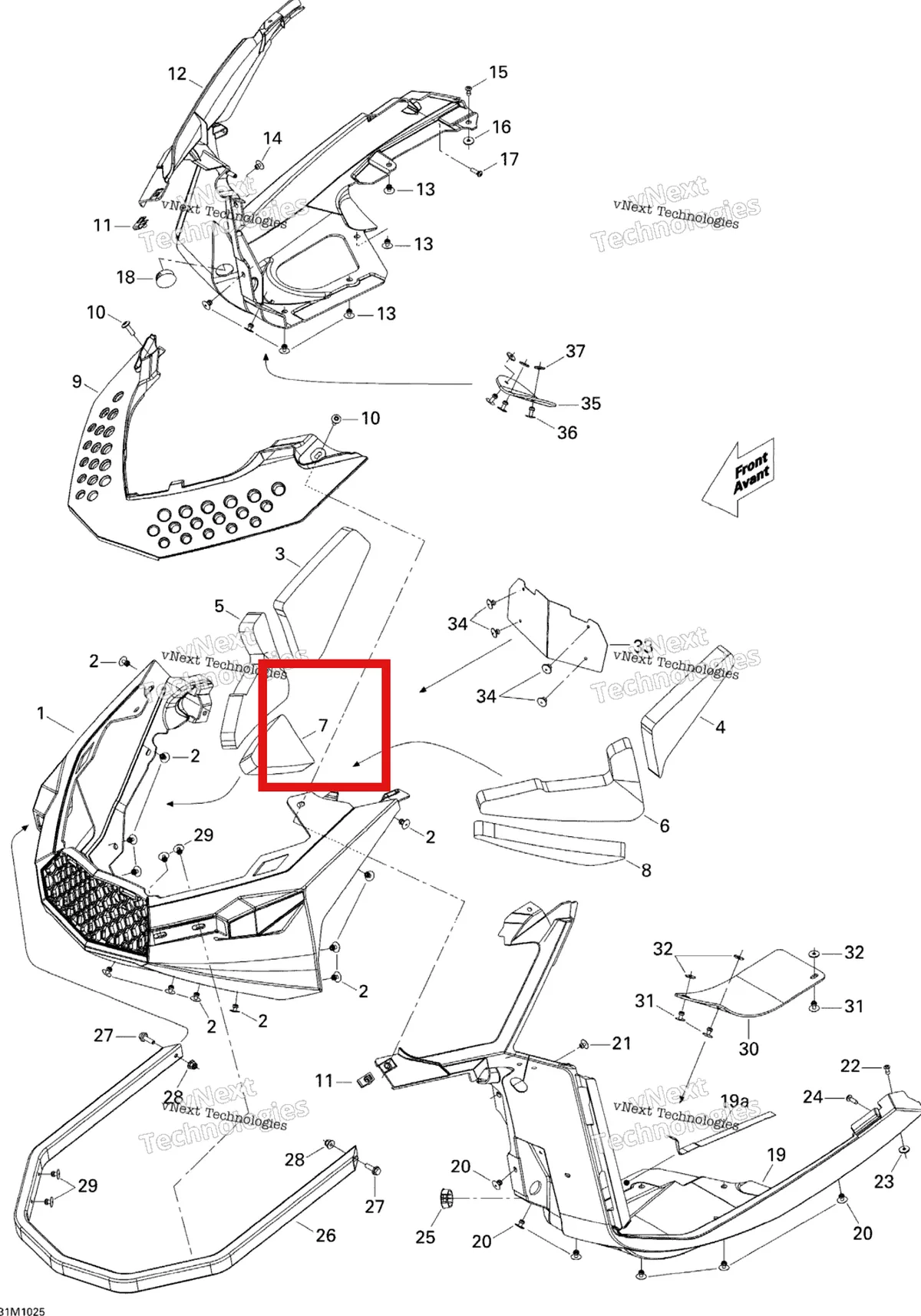Схема применяемости: Правый нижний поролон Ski-Doo Summit X 800R Power T.E.K. (2009) (502006908)