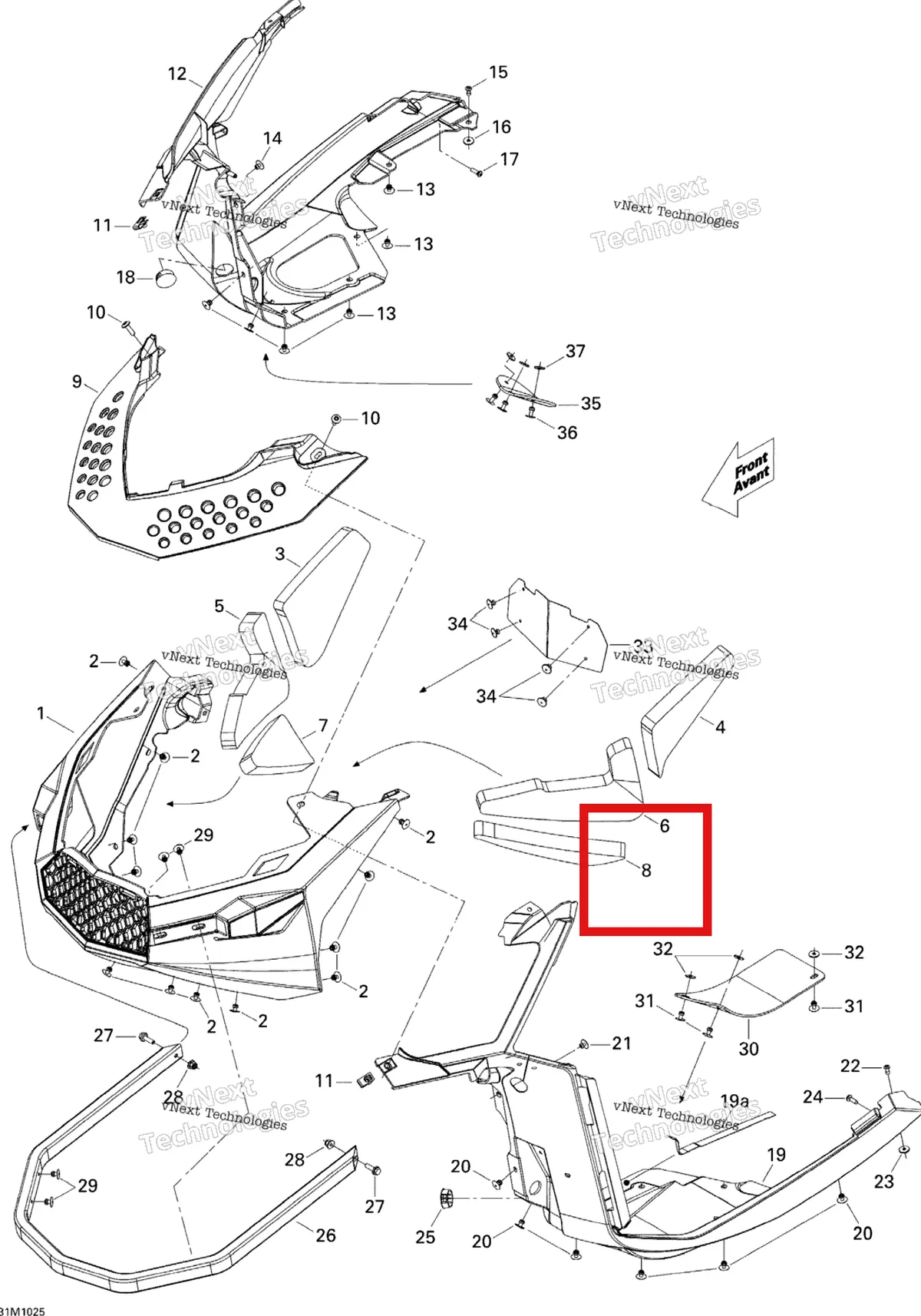 Схема применяемости: Левый нижний поролон Ski-Doo Summit X 800R Power T.E.K. (2009) (502006909)