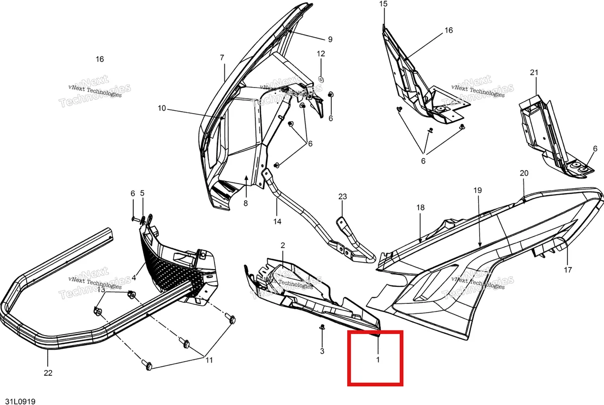 Деталь 502006910 (Облицовка нижняя передняя) на схеме узла 2009 Ski-Doo Expedition TUV 600 H.O. SDI REV-XU Bottom Pan