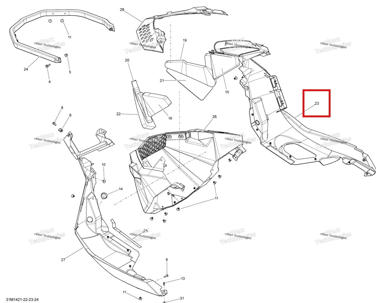 Деталь 502006914 (Нижний Поддон) на схеме узла 2014 Ski-Doo RENEGADE SPORT 550F XP Bottom Pan