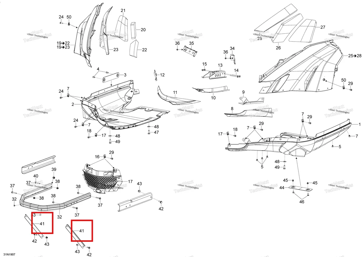 Деталь 502006927 (Деталь Bumper Support) на схеме узла 2020 Ski-Doo SKANDIC WT 900 ACE Body - Bottom Pan - Wt