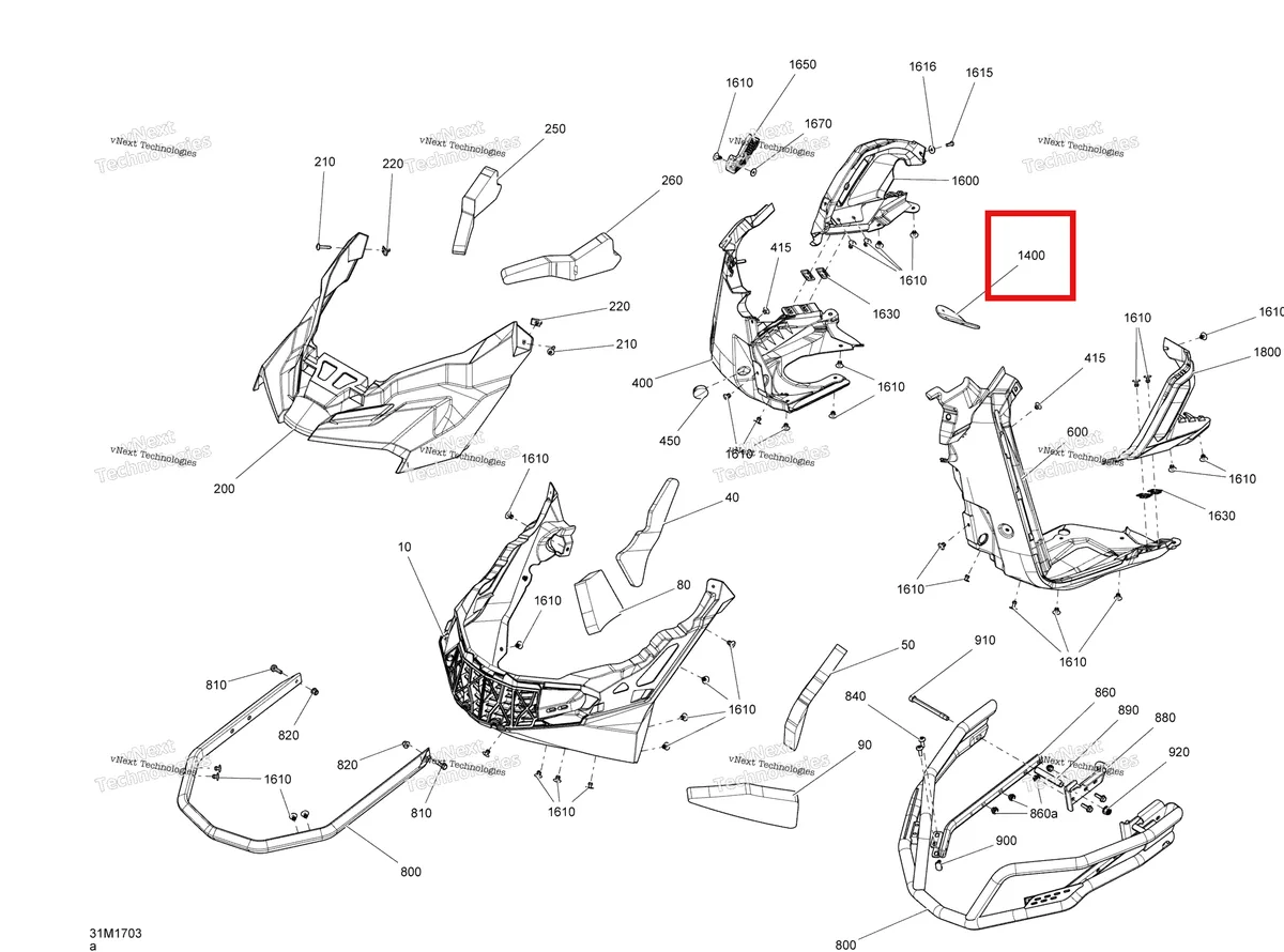 Деталь 502006935 (Деталь Snow Deflector. Optional) на схеме узла 2017 Ski-Doo RENEGADE - 4-STROKE Bottom Pan - All Models