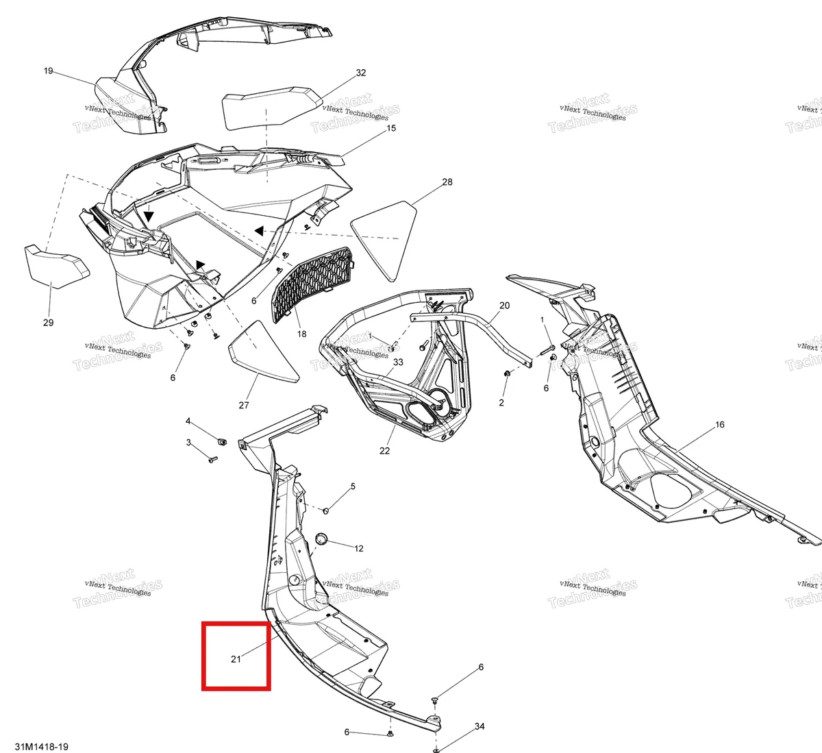 Деталь 502006937 на схеме узла 2014 Ski-Doo GSX SE 800RE XR Bottom Pan