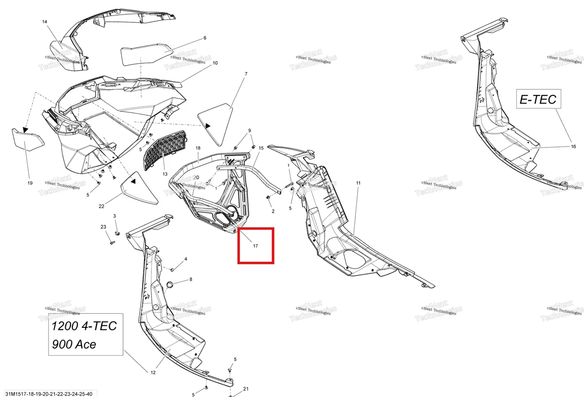 Деталь 502006938 на схеме узла 2015 Ski-Doo RENEGADE X 1200 XR137 Bottom Pan