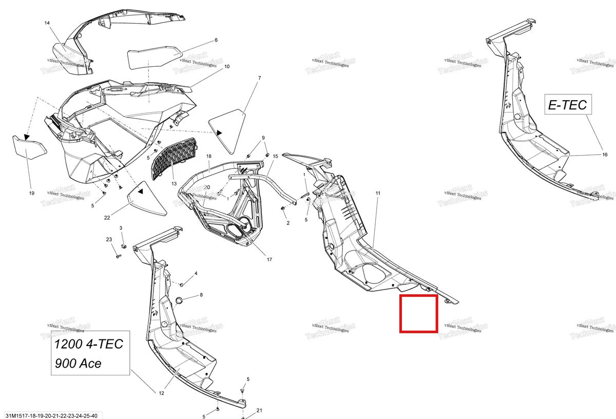 Деталь 502006939 на схеме узла 2015 Ski-Doo GRAND TOURING LE 1200 XR137 Bottom Pan Le