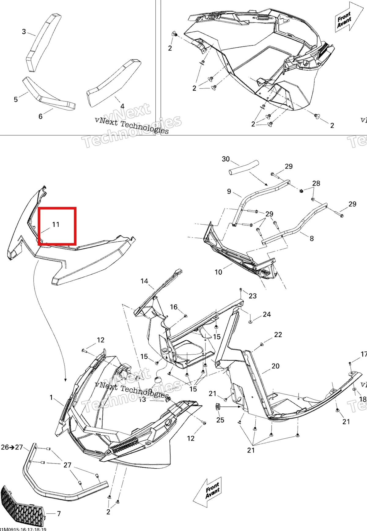Деталь 502006951 на схеме узла 2009 Ski-Doo GSX Limited 1200 4-TEC Bottom Pan