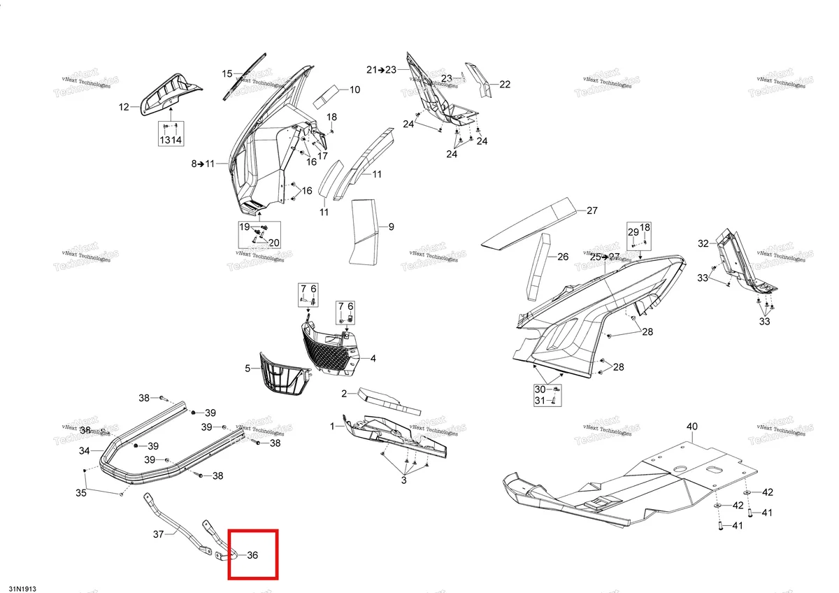 Деталь 502007014 (Деталь Lh Bumper Support Tube) на схеме узла 2020 Ski-Doo EXPEDITION SWT 900 ACE Body - Bottom Pan