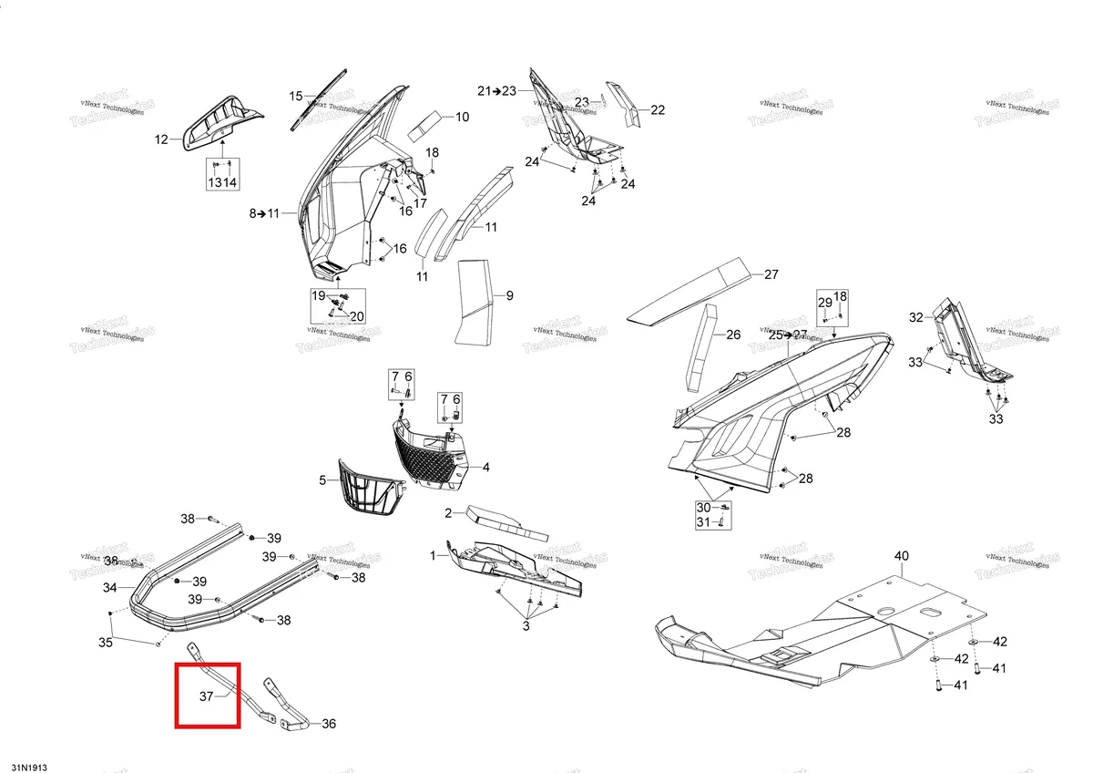 Деталь 502007015 (Деталь Rh Bumper Support Tube) на схеме узла 2020 Ski-Doo EXPEDITION SWT 900 ACE Body - Bottom Pan