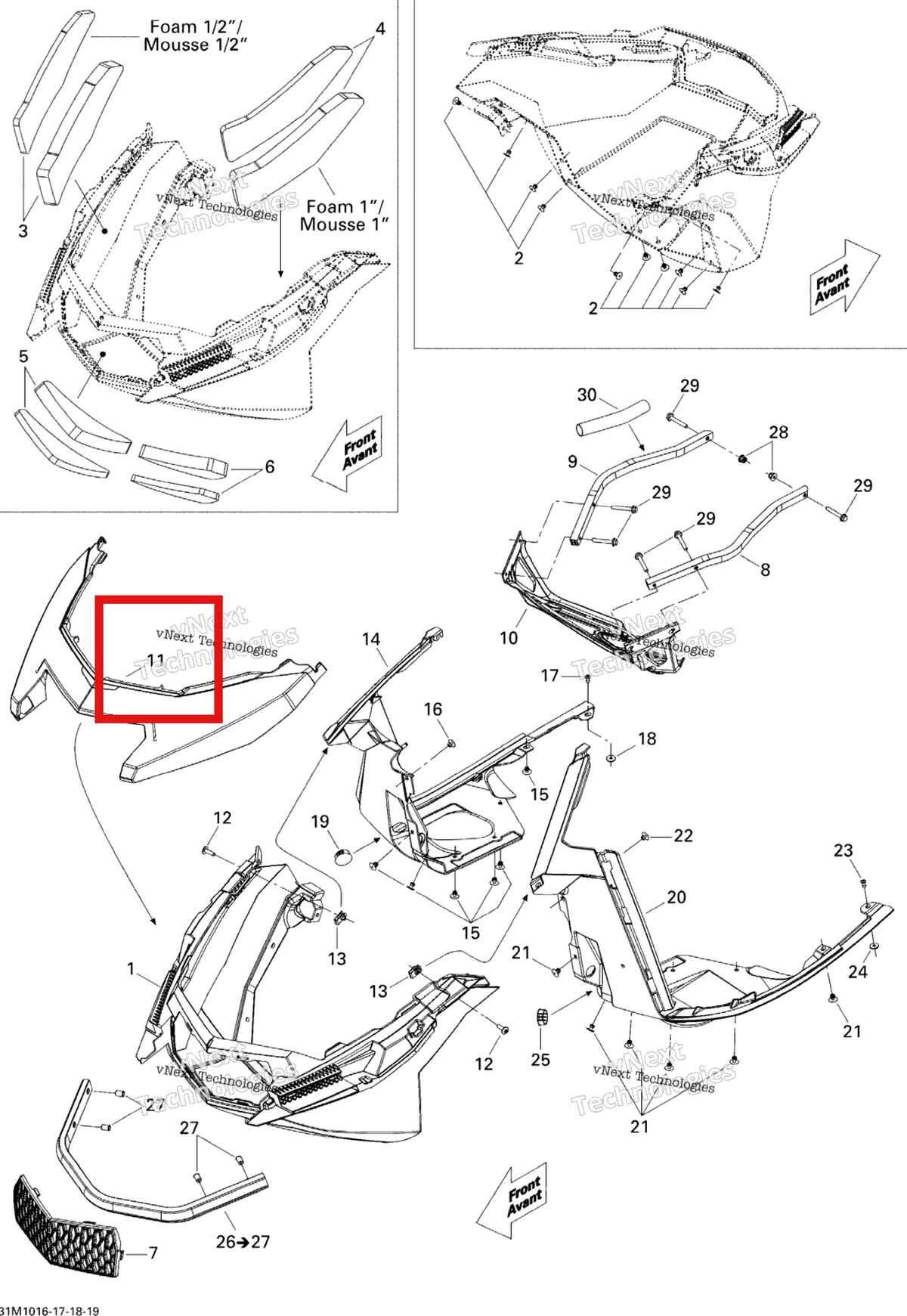 Деталь 502007050 на схеме узла 2010 Ski-Doo Renegade X 1200 Bottom Pan X
