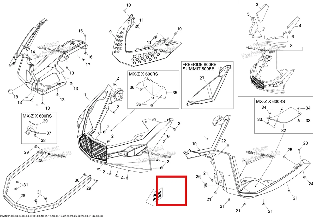 Деталь 502007052 на схеме узла 2012 Ski-Doo MX Z X 600RS Bottom Pan