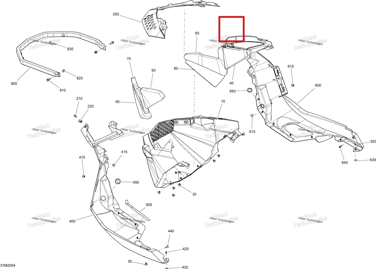 Деталь 502007068 (Деталь Bottom Pan Cap) на схеме узла 2020 Ski-Doo EXPEDITION SPORT 550F Body - Bottom Pan
