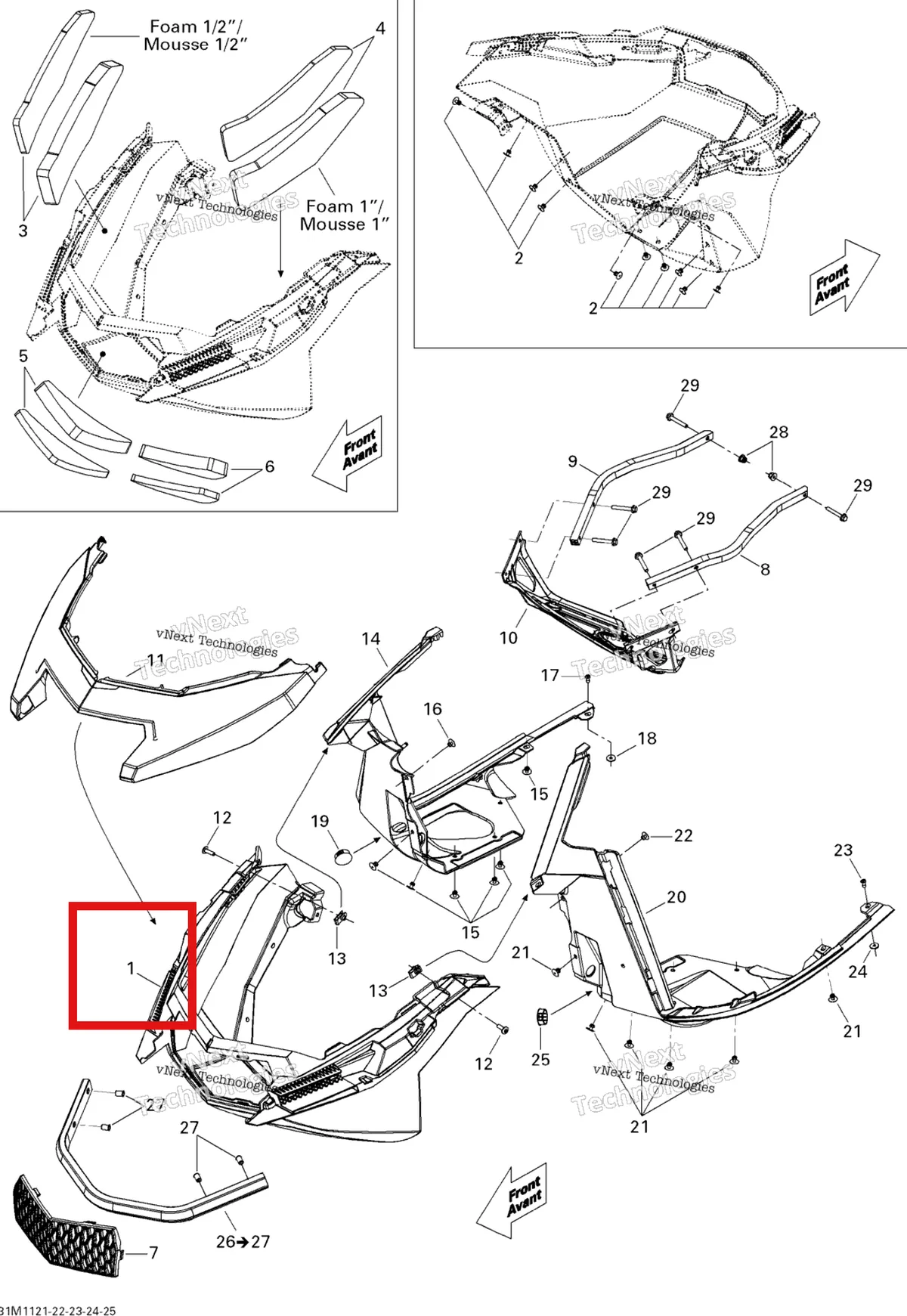Деталь 502007117 на схеме узла 2011 Ski-Doo Renegade X & Adrenaline 1200 XR Bottom Pan