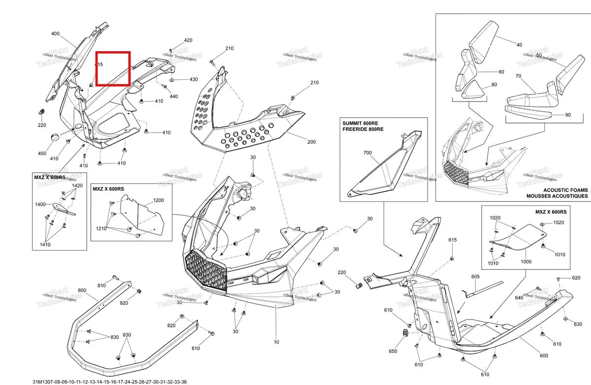 Деталь 502007119 на схеме узла 2013 Ski-Doo MXZ XRS 600HOE Bottom Pan