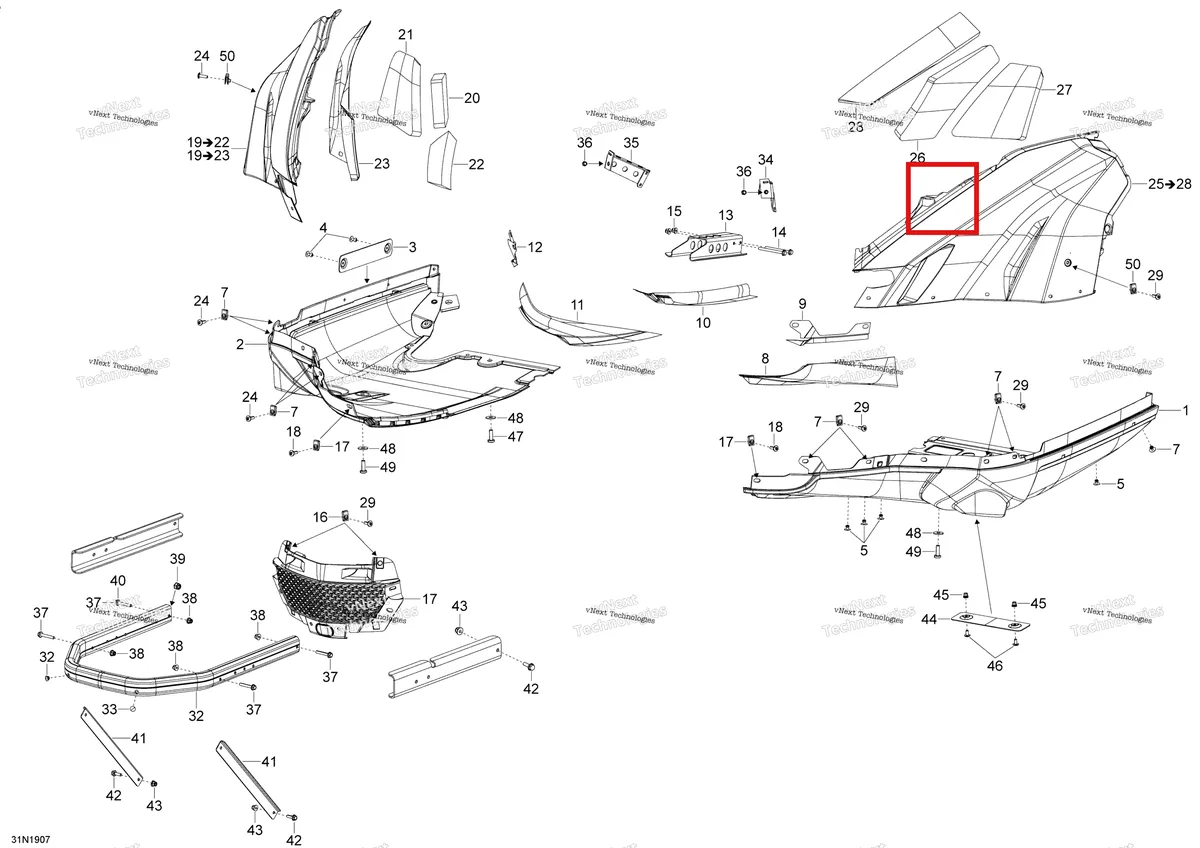Деталь 502007133 (Изолятор) на схеме узла 2020 Ski-Doo SKANDIC WT 550F Body - Bottom Pan - Wt