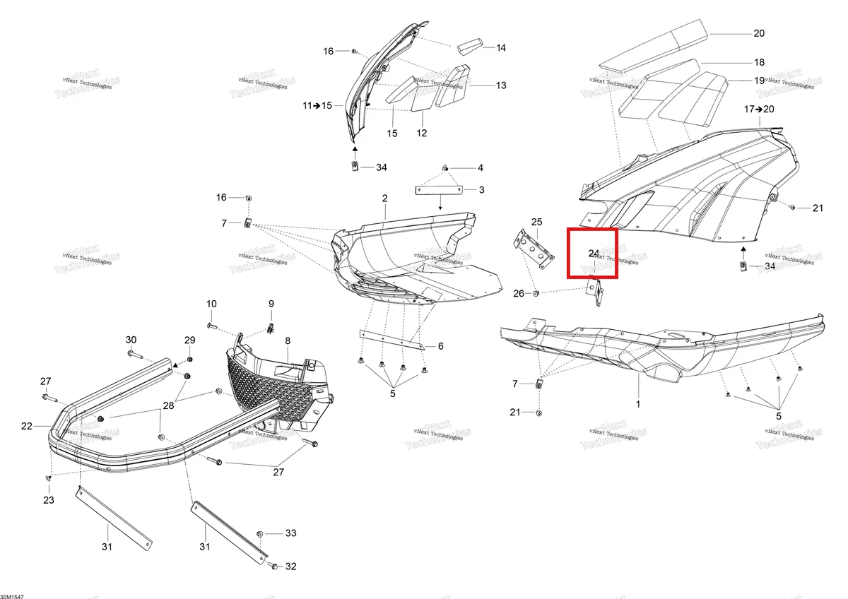 Деталь 502007137 (Деталь Lh Bottom Pan Fastener) на схеме узла 2015 Ski-Doo SKANDIC SWT 550 Bottom Pan