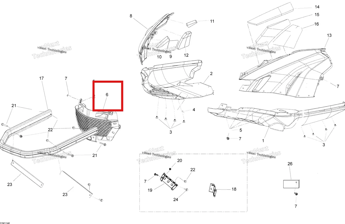 Деталь 502007139 (Передняя решетка) на схеме узла 2011 Ski-Doo Skandic WT 600 ACE XU Bottom Pan