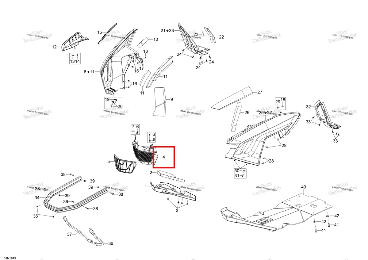 Деталь 502007145 (Передняя решетка) на схеме узла 2020 Ski-Doo EXPEDITION SWT 900 ACE Body - Bottom Pan