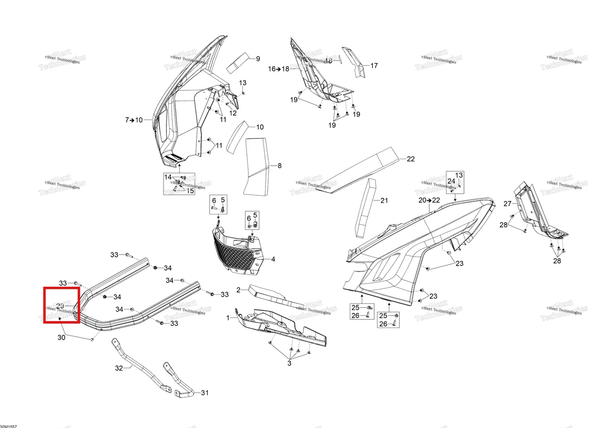 Деталь 502007170 (Деталь Bumber) на схеме узла 2015 Ski-Doo EXPEDITION LE 1200 4-TEC Bottom Pan
