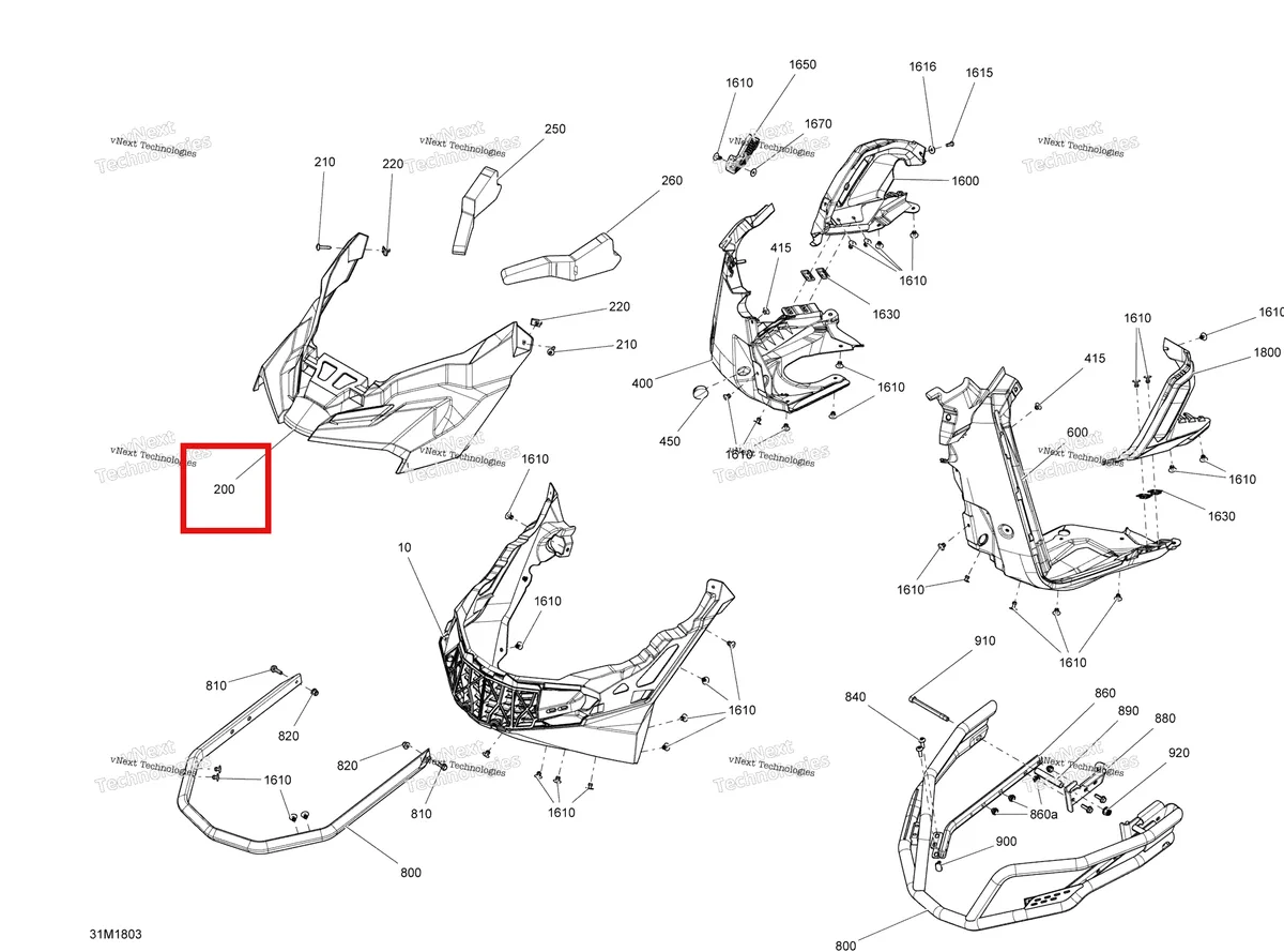 Деталь 502007173 на схеме узла 2018 Ski-Doo RENEGADE 800R E-TEC Bottom Pan Renegade - 800R E-Tec