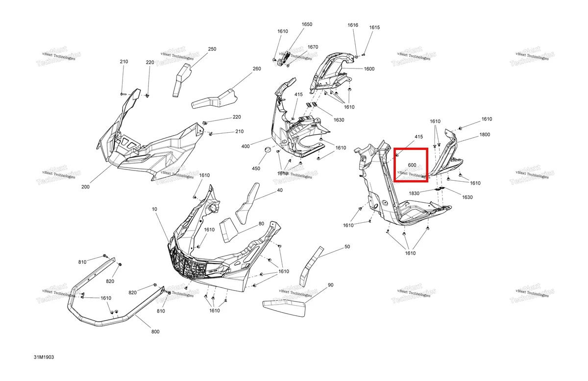 Деталь 502007175 на схеме узла 2019 Ski-Doo RENEGADE 600 ACE Bottom Pan