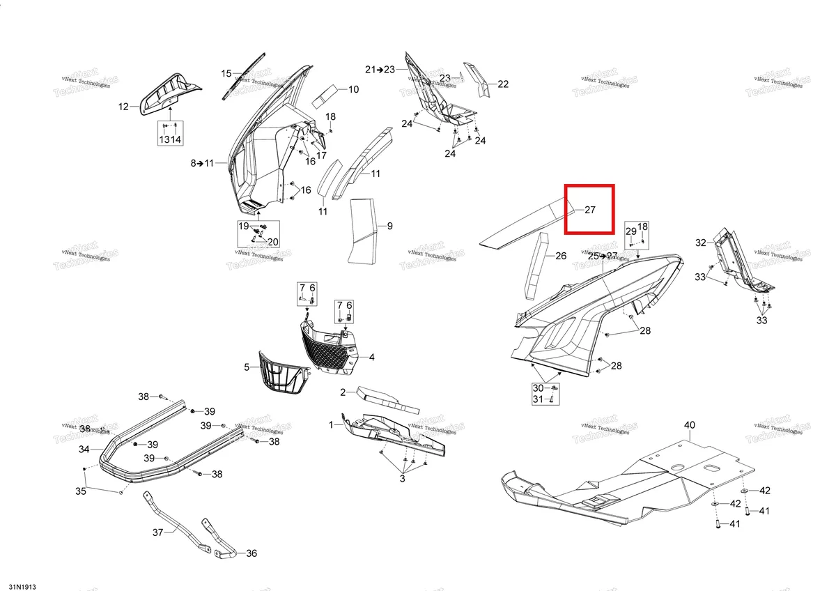 Деталь 502007185 (Изолятор) на схеме узла 2020 Ski-Doo EXPEDITION SWT 900 ACE Body - Bottom Pan