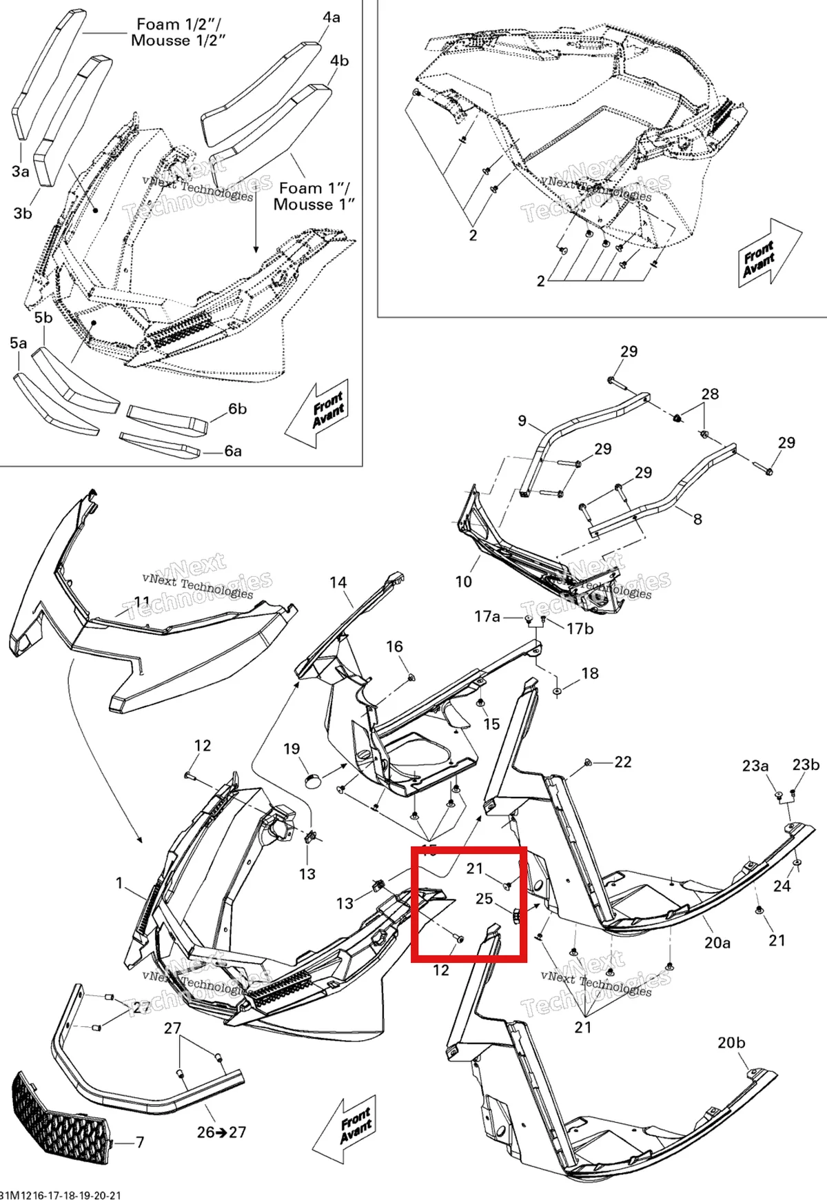 Деталь 502007222 на схеме узла 2012 Ski-Doo MXZ X & TNT 1200 XR Bottom Pan