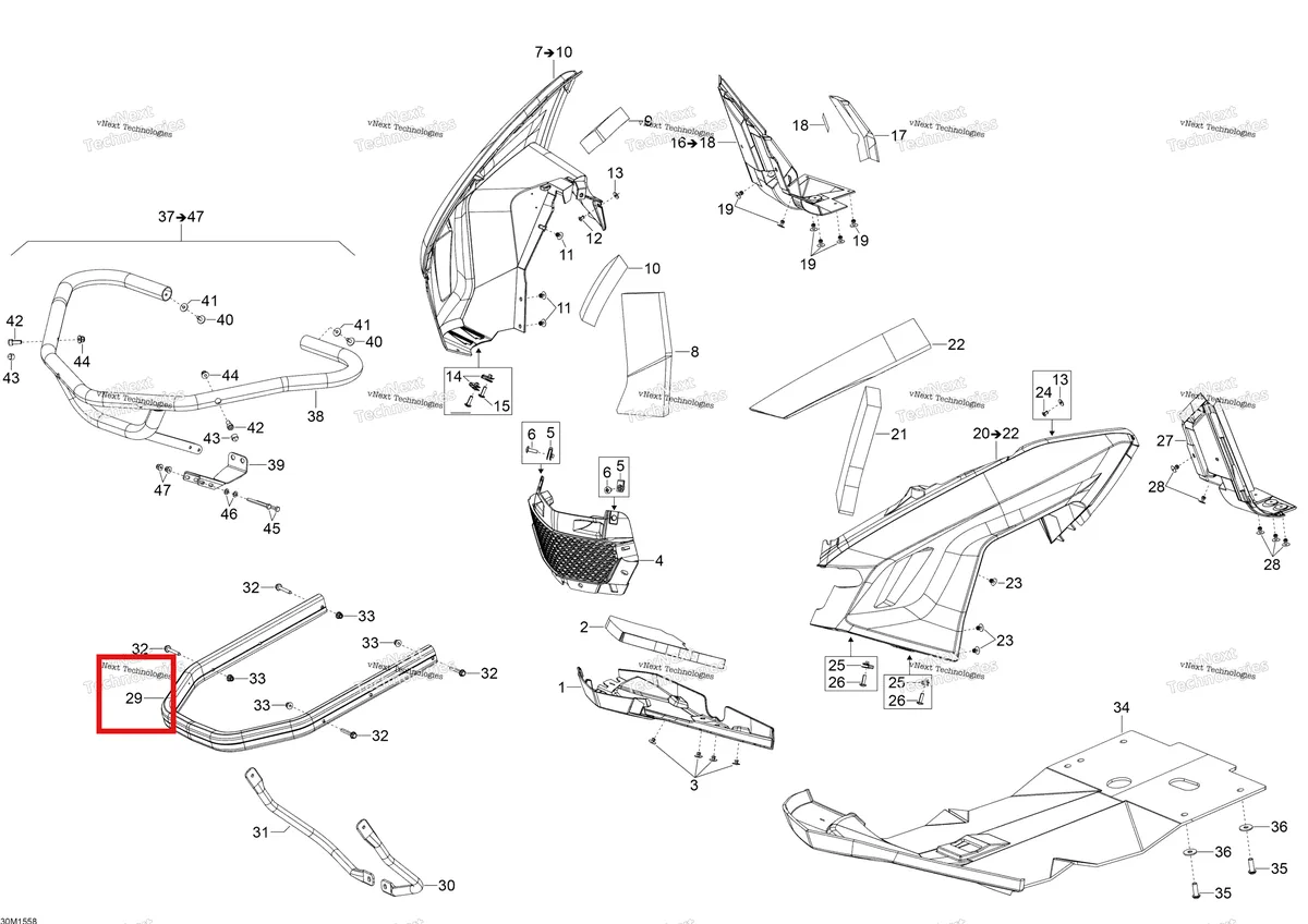 Деталь 502007229 (Деталь Bumber, Black. Ltd Models) на схеме узла 2015 Ski-Doo EXPEDITION SE 1200 Bottom Pan