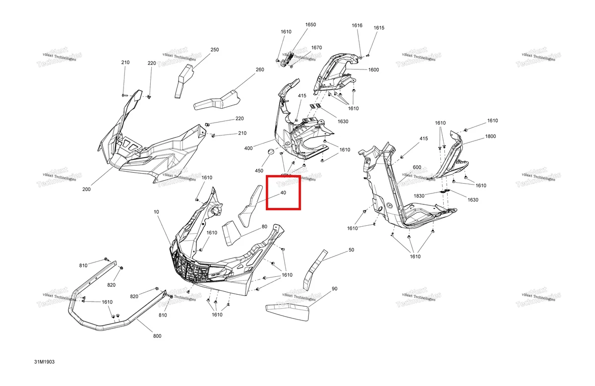 Деталь 502007243 (Деталь Rh Foam Upper) на схеме узла 2019 Ski-Doo RENEGADE 600 ACE Bottom Pan