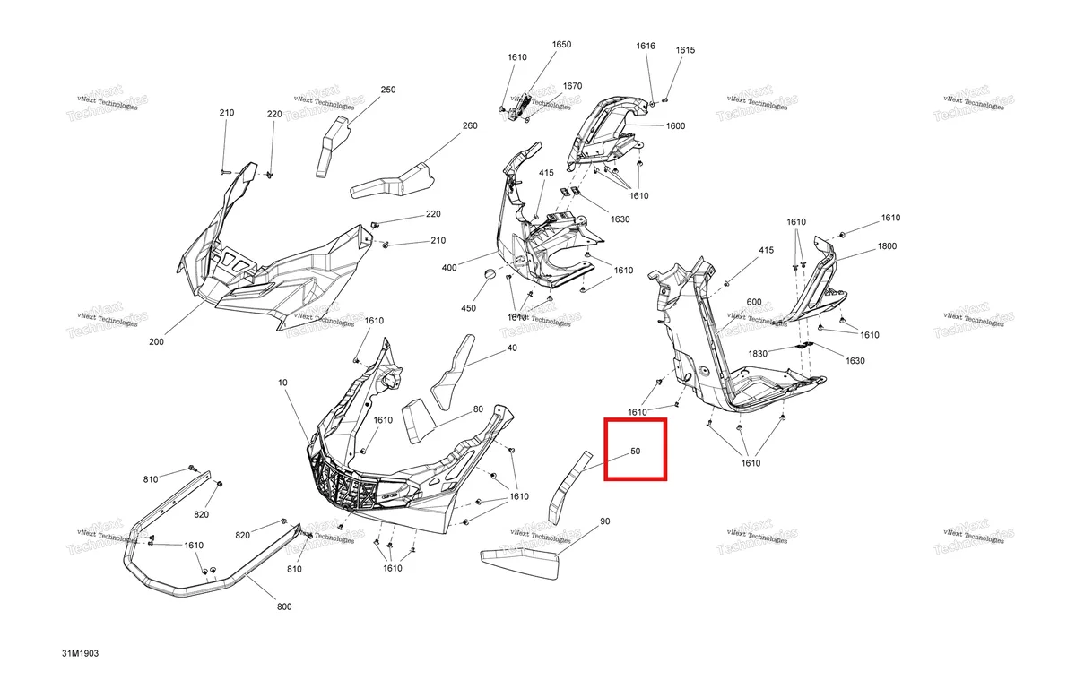Деталь 502007244 (Деталь Lh Foam Upper) на схеме узла 2019 Ski-Doo RENEGADE 600 ACE Bottom Pan