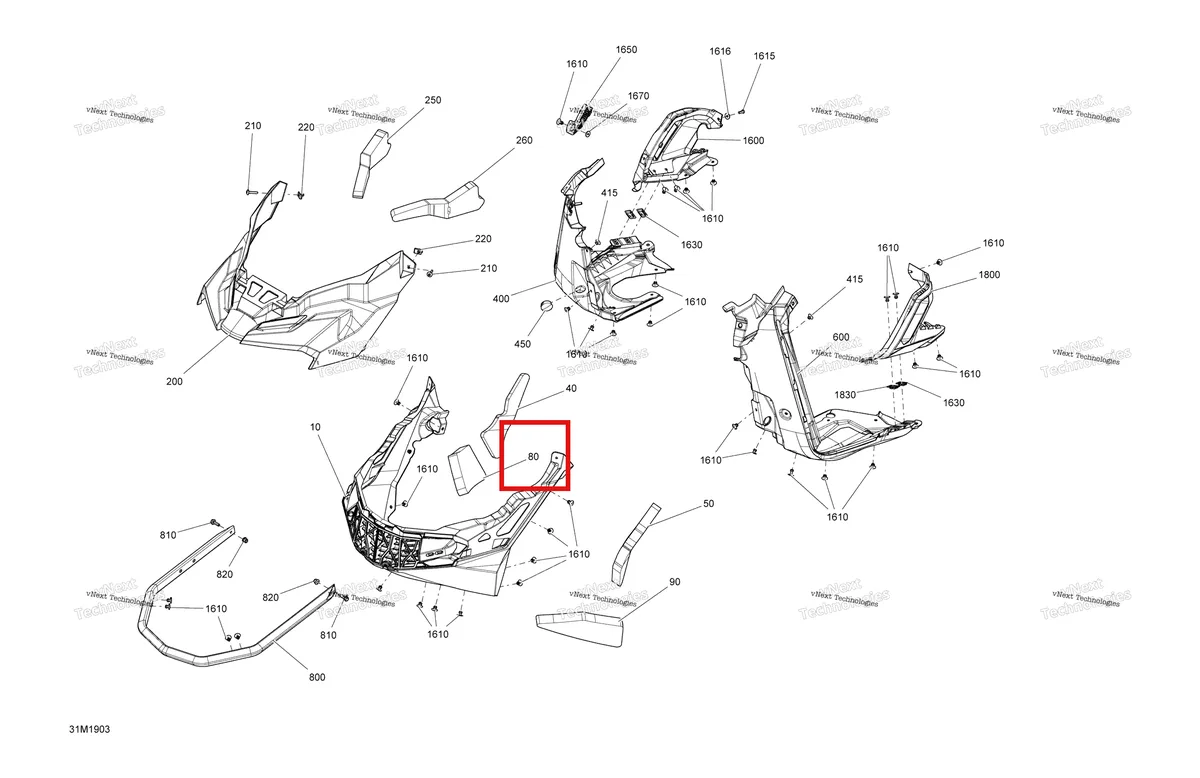 Деталь 502007245 (Деталь Rh Foam Lower) на схеме узла 2019 Ski-Doo RENEGADE 600 ACE Bottom Pan