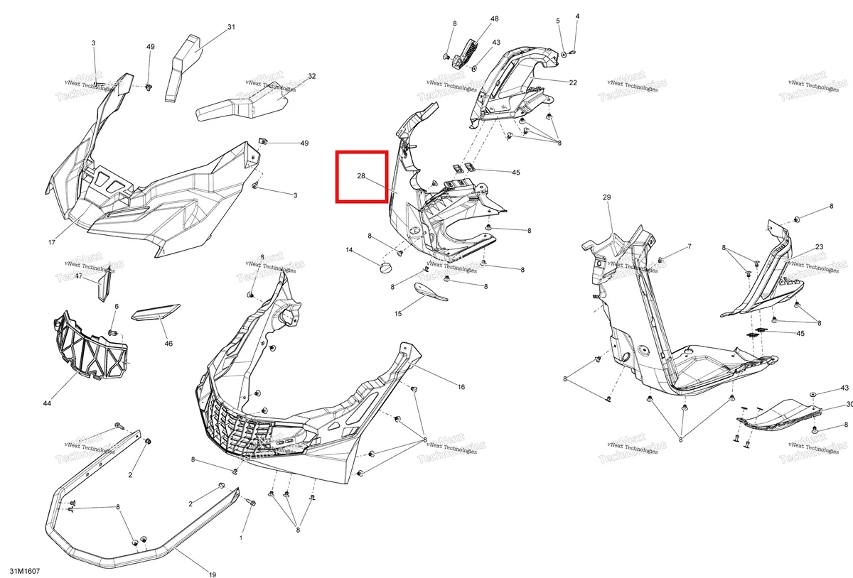 Деталь 502007253 на схеме узла 2016 Ski-Doo MXZ 600 RS Bottom Pan