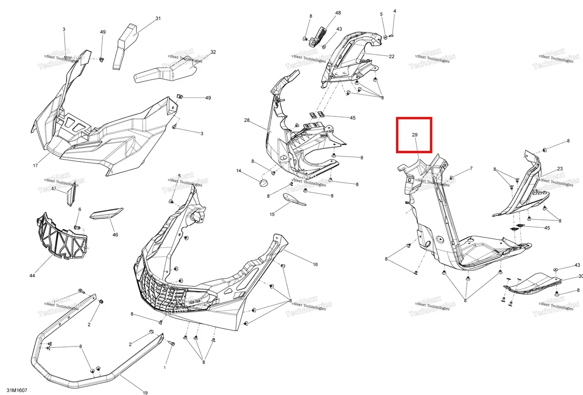 Деталь 502007254 на схеме узла 2016 Ski-Doo MXZ 600 RS Bottom Pan