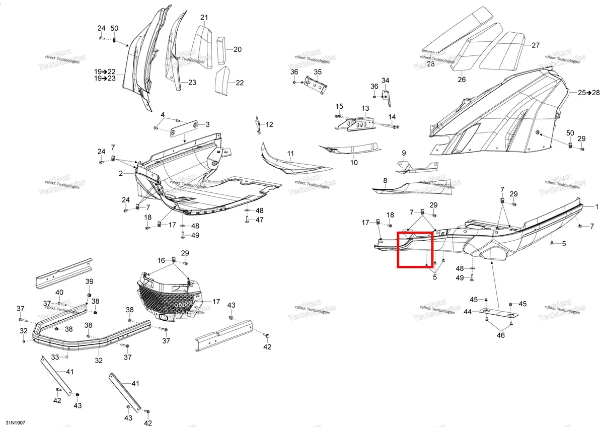 Деталь 502007255 (Деталь Heat Isolation Plate) на схеме узла 2020 Ski-Doo SKANDIC WT 550F Body - Bottom Pan - Wt